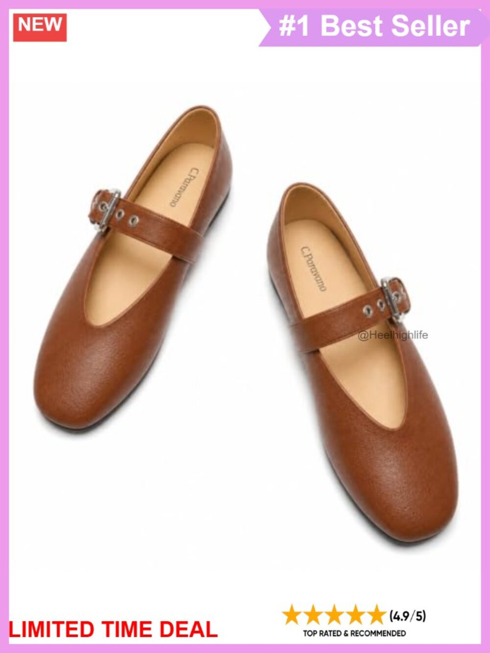 Women's Mary Jane Flats Round Toe Ballet Slip On Shoes Adjustable Buckle